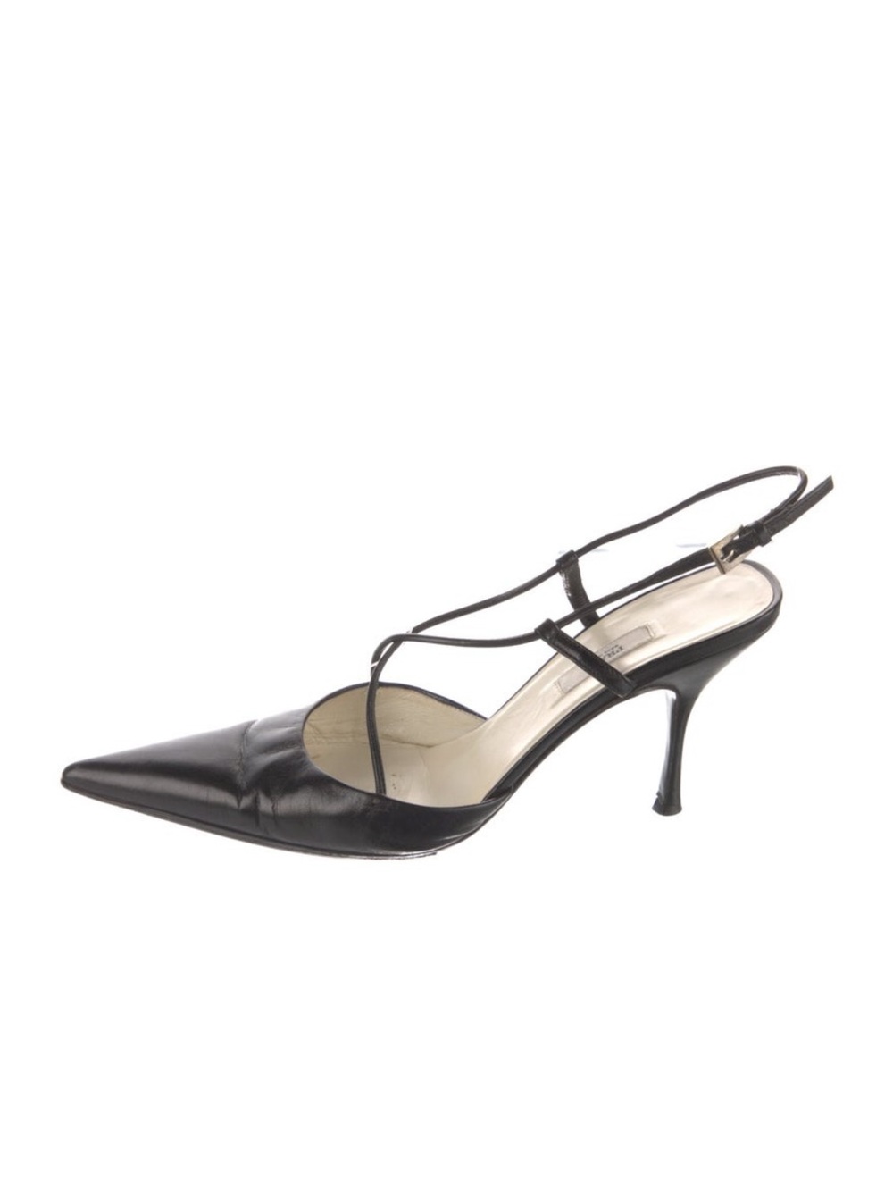 Prada Black Pointed-Toe Cross-Strap Slingback Heels - Picture 3 of 3